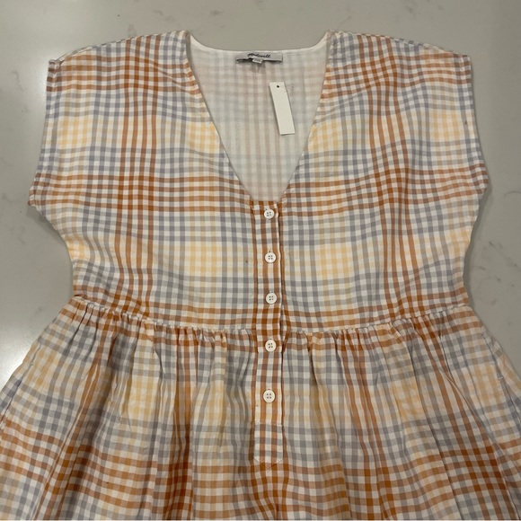 Madewell NWT Cap Sleeve Button Front Mini Dress in Plaid - Picture 4 of 10